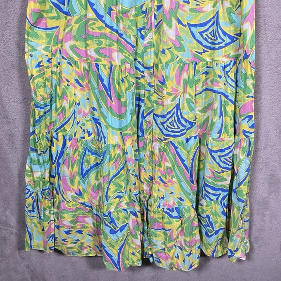 Zara Maxi Shirt Dress M Printed Colorful Vibrant Maximalism Lightweight Tiered - Picture 8 of 16